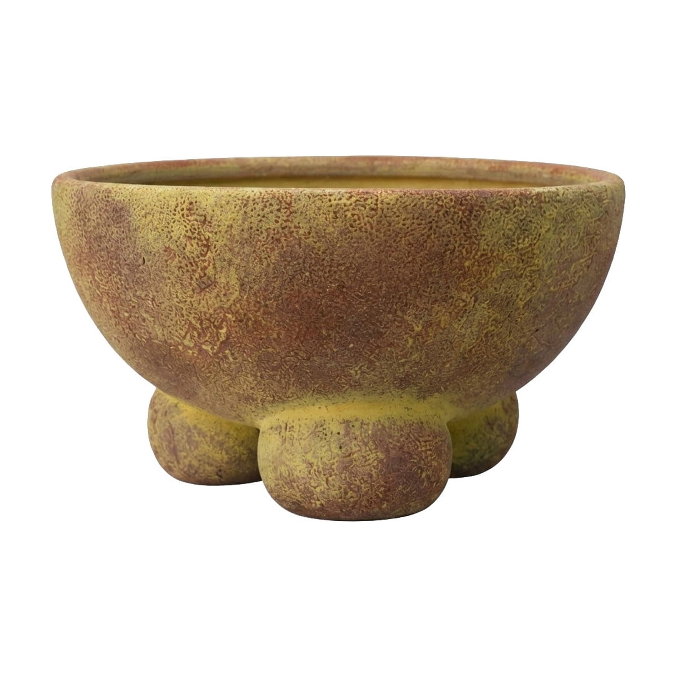 DecMode 11" Round Brown Ceramic Decorative Bowl with Yellow Shadings and Three Round Legs