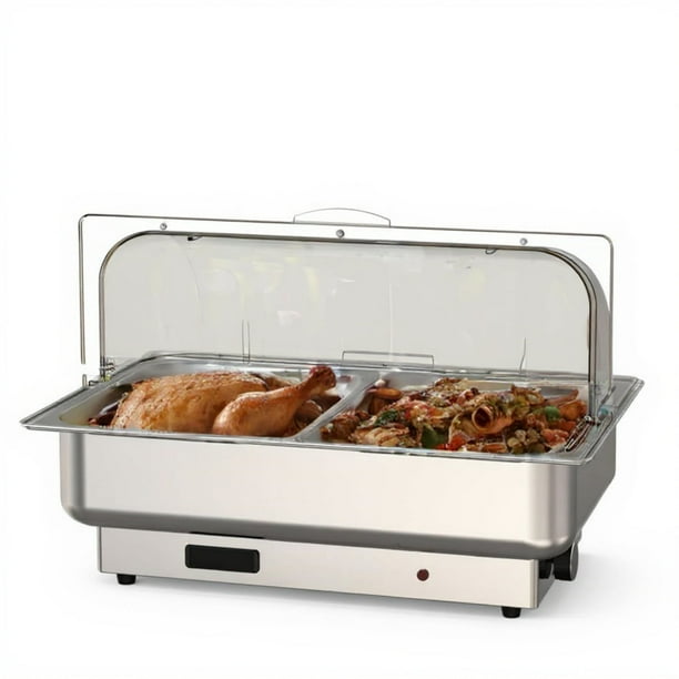 Garvee Plato para Rozaduras Eléctrico 2 x 4,5 QT de Acero Inoxidable con Tapa y 2 Bandejas para Comida, Plateado