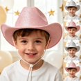 thumbnail image 6 of Kids Girls Boys Wide Brim Western Cowboy Cowgirl Hat with Wind Lanyard Hat, 6 of 7