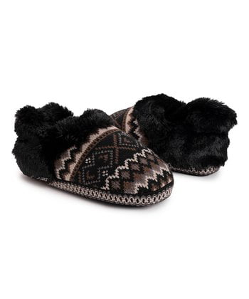 SlumberzzZ Womens Fairisle Knitted Faux Fur Boot Slippers 