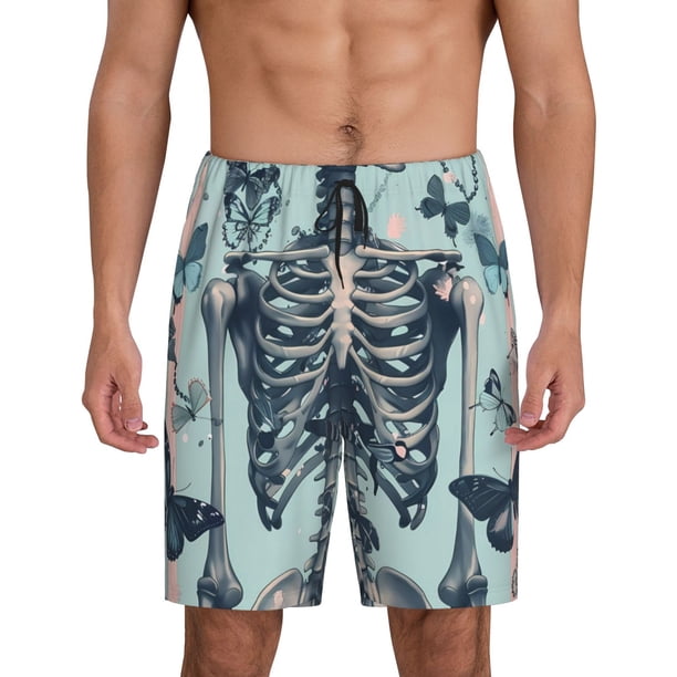Fotbe Butterflies Skull Bows Pantalones Cortos de Pijama para Hombre, Ropa de Dormir, Pantalones de Pijama Cortos para Hombre-Large