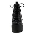 thumbnail image 3 of Soda Women Chunky Thick High Heels Ankle Boots Hidden Platform Lace Up Side Zipper Booties SETUP-S Black PU 8.5, 3 of 4