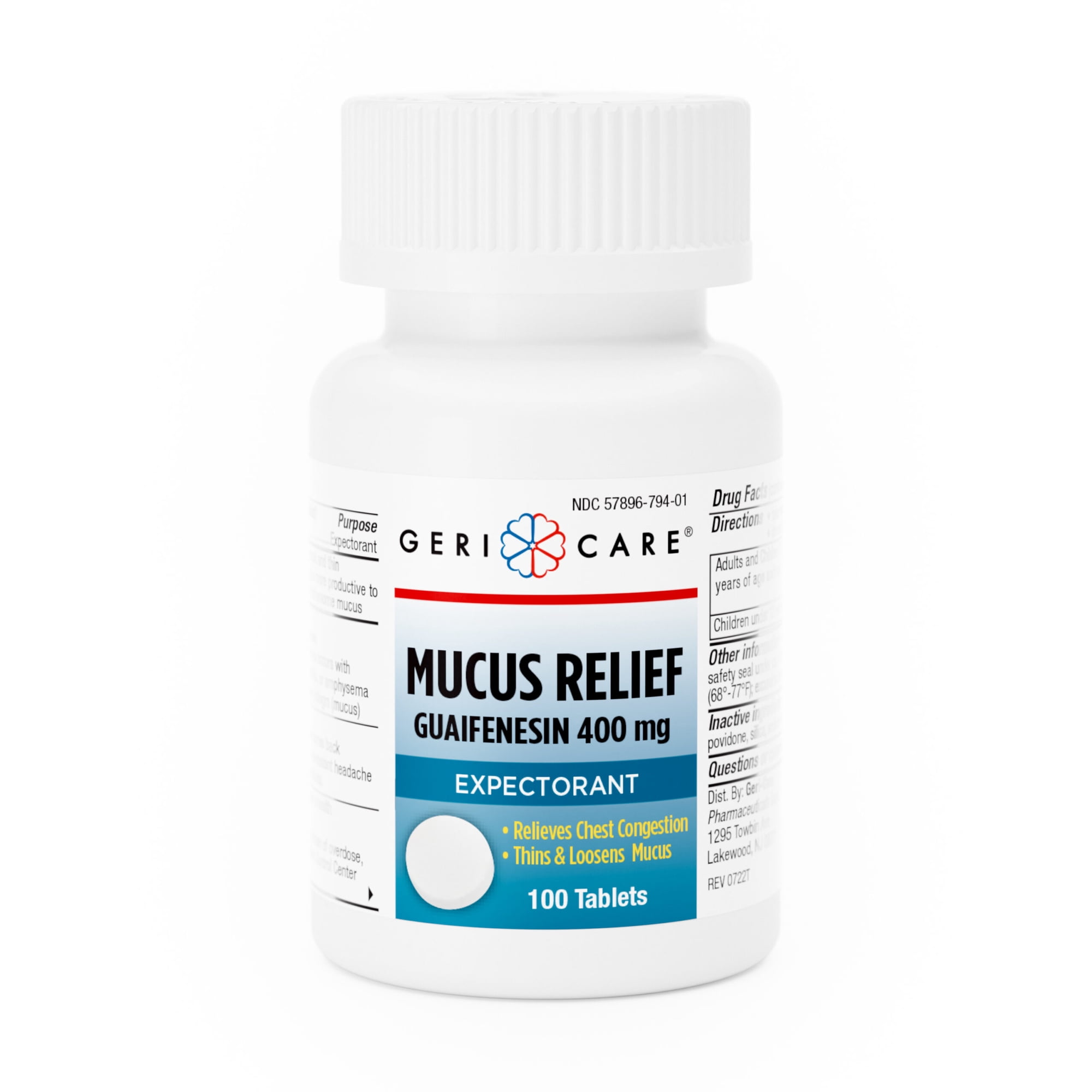 Geri Care Mucus Relief Expectorant Cold And Cough 400 Mg Tablets, 100 Ea