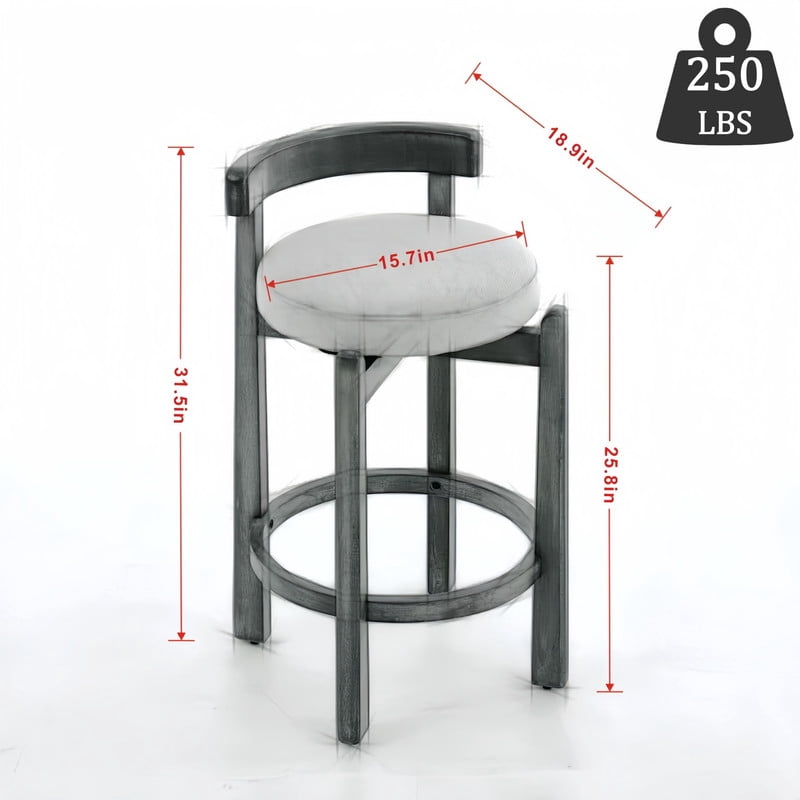 26'' Seat Height Swivel Bar Stools Set of 2, Mid-Century Modern Counter Stools, Linen Upholstered Pub Chairs with Footrest
