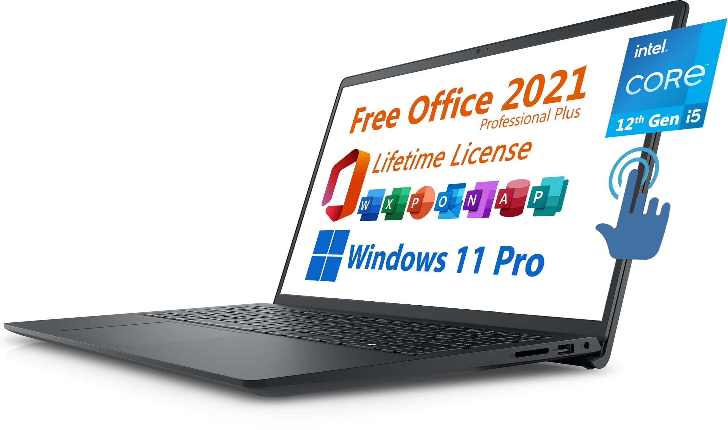 Dell 2024 Inspiron 15 Business Laptop, Free Microsoft Office 2021 with Lifetime License, 15.6" Touchscreen FHD, Intel 10-Core i5-1235U 4.4 GHz, 16GB DDR4 RAM, 512GB PCIe SSD, Windows 11 Pro, Black