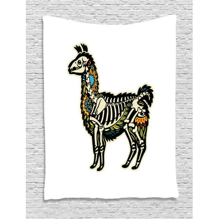 Alpaca Blend Tapestry Llama Tapestry, Sugar Skull Style Alpaca Animal Skeleton and Colorful Floral Details Day of the Dead, Wall Hanging for Bedroom Living Room Dorm Decor, Multicolor, by Ambesonne ()