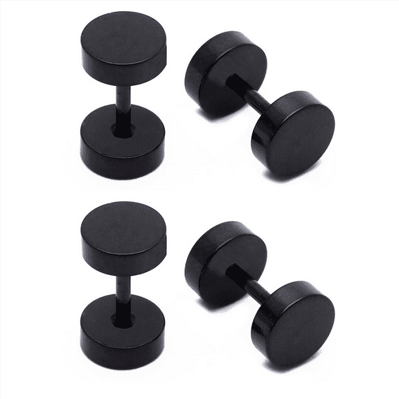 2 Pair of Men's Barbell Stainless Steel Ear Studs Earrings Black 6mm
