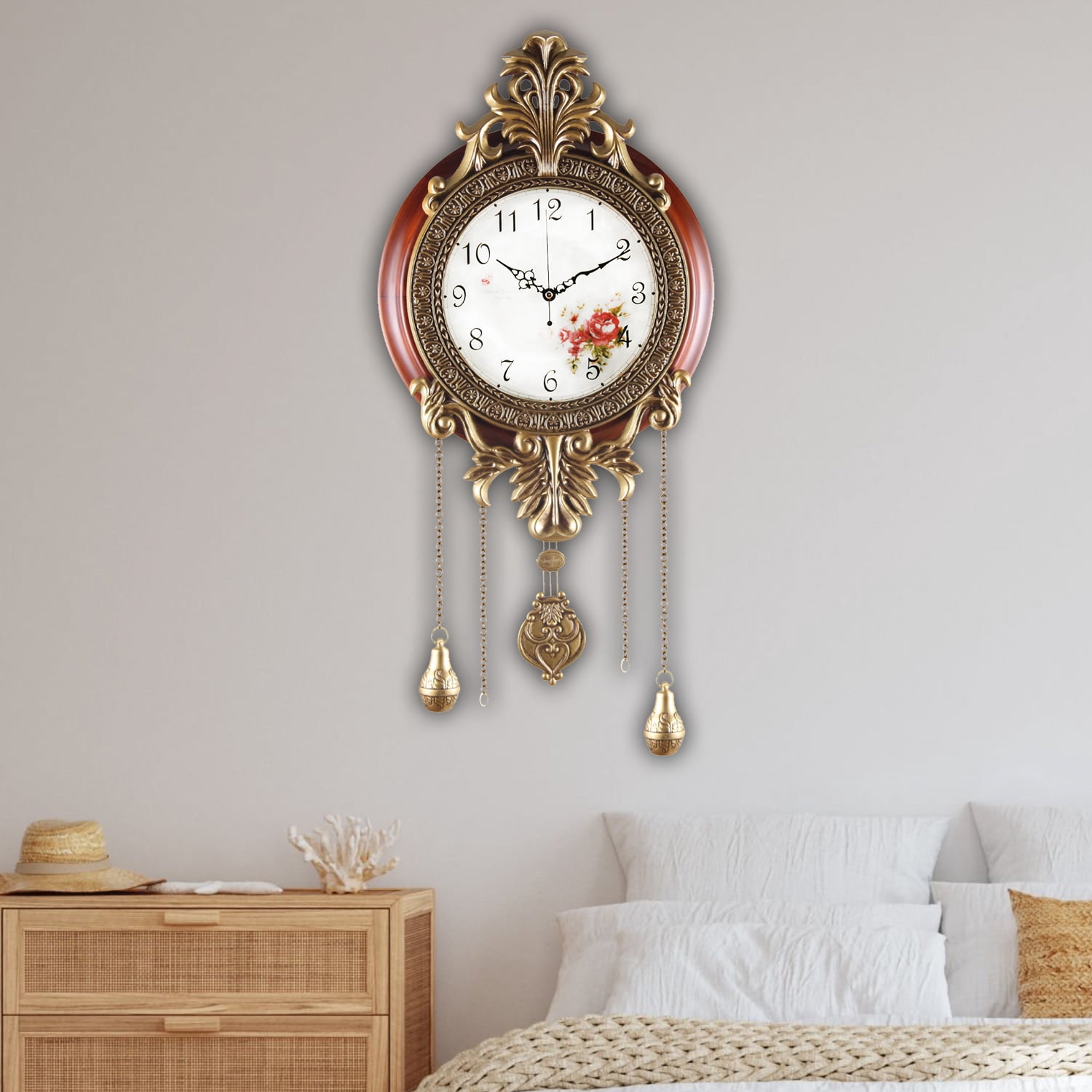 Aero Snail 14" Pendulum Wall Clock, Solid Wood, Battery Operated, Retro Vintage Clock 206C
