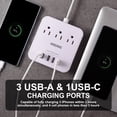 thumbnail image 5 of Power Strip with 3 AC Outlets & 4 USB Ports (1 USB-C), No Surge Protection 6 Ft Extension Cord, Suitable for Office, Home and Cruise, White, 5 of 8
