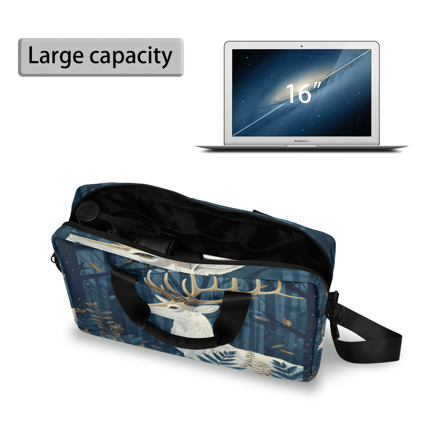 Herdesigns Forest Deer Laptop Bag for Women Men, Computer Case Briefcase Messenger Bags, 15-15.6 inch Laptop Sleeve Shoulder Bag