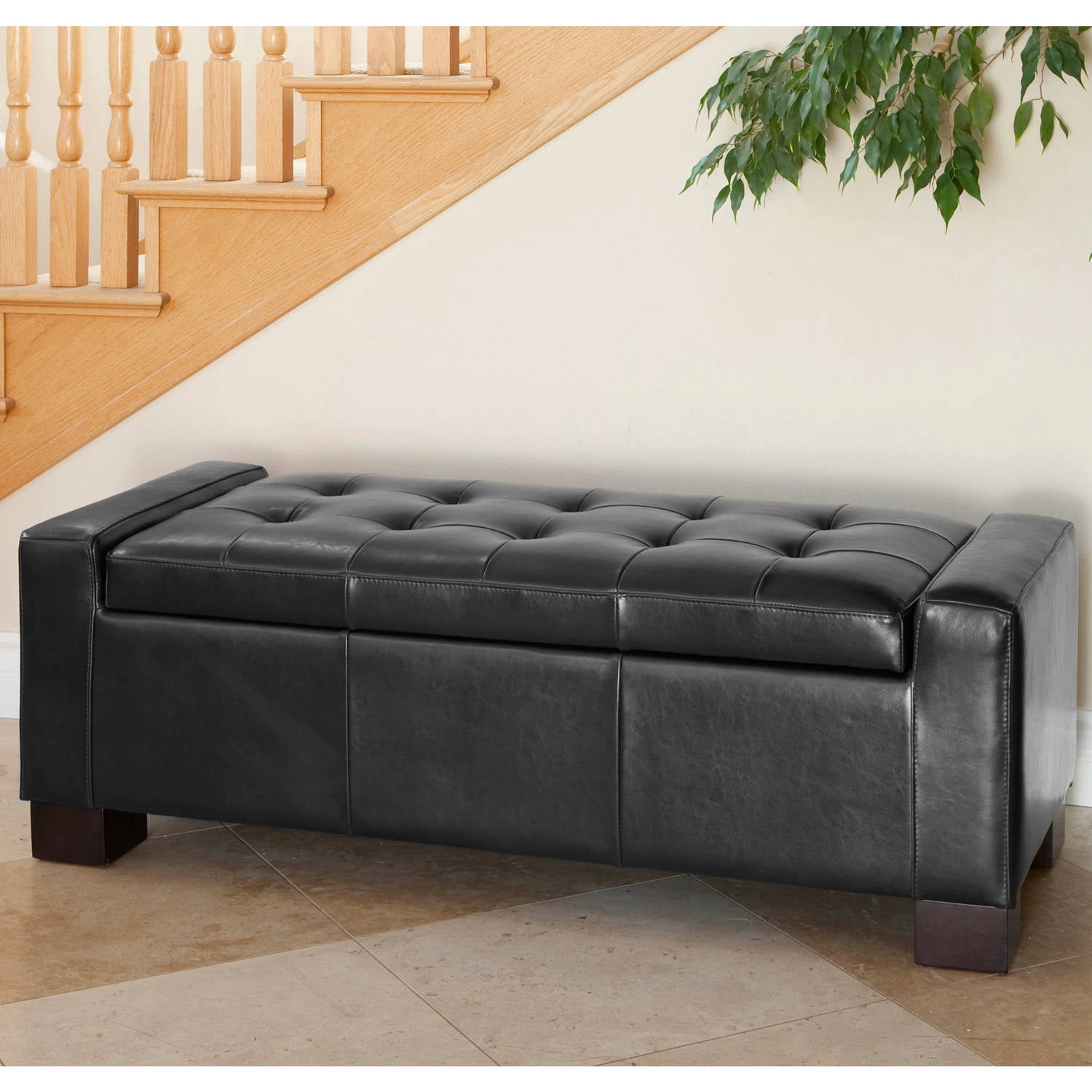Henry Black Bonded Leather Wood-frame Storage Ottoman
