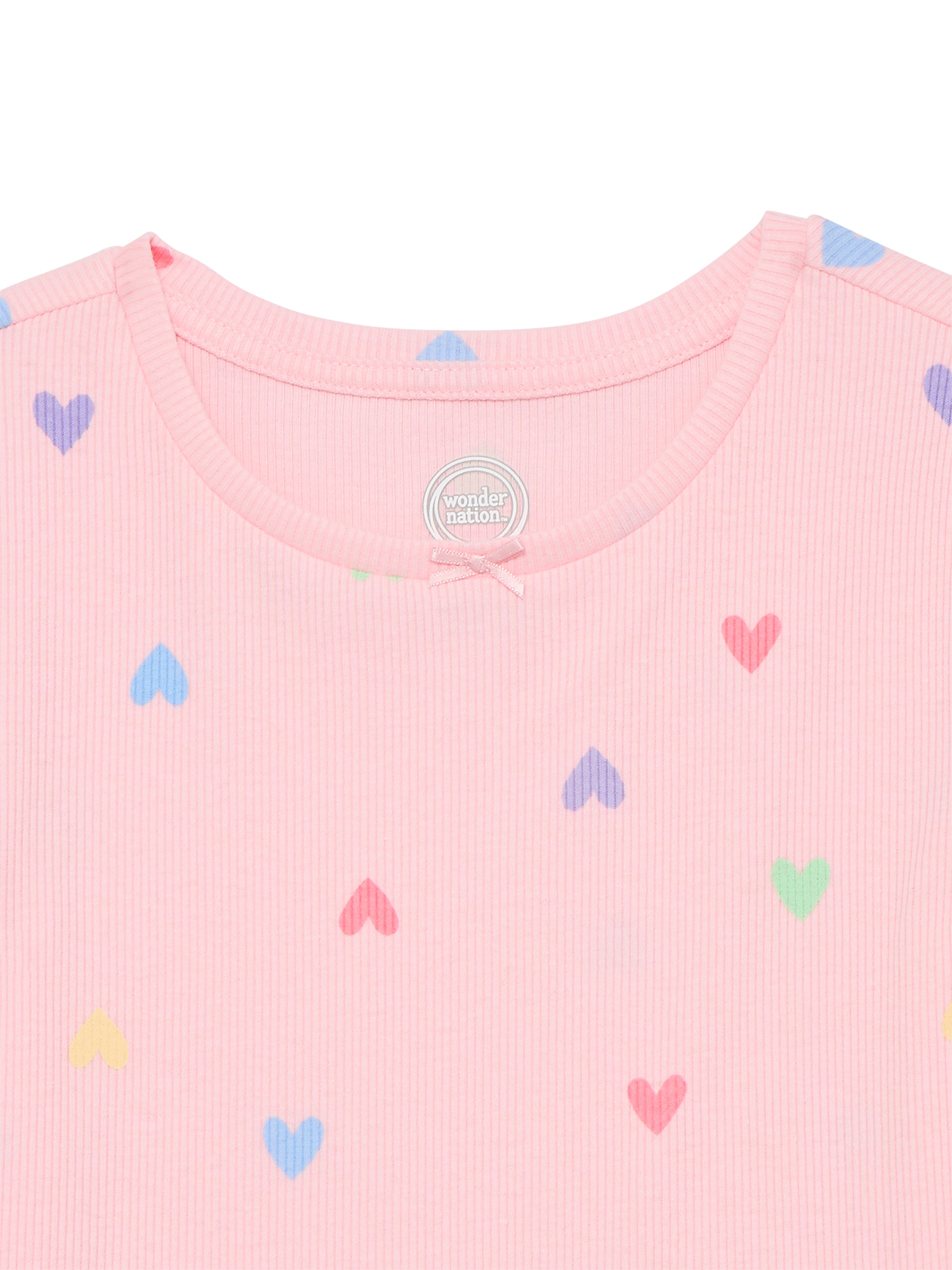 Wonder Nation Girls Printed Rib Tee with Short Sleeves, Sizes 4-10