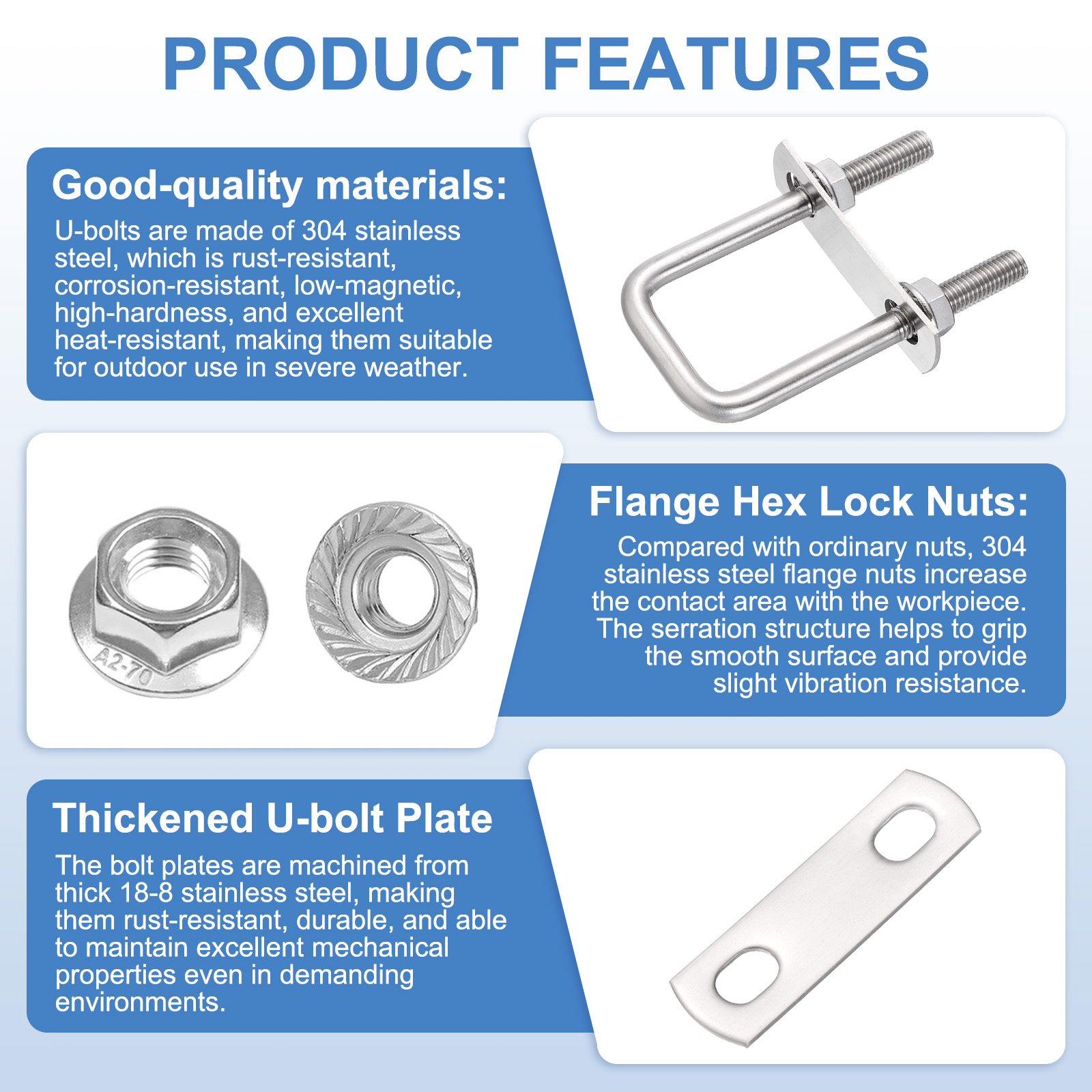 Uxcell 4 Set M8 1-3/16 Inch Inner Wide Square U Bolts, 3-9/16 Inch Length 304 Stainless Steel U-Bolts with Flange Hexagon Nuts, Frame Plates for Trailer, Automotive, (30mm W x 90mm L)