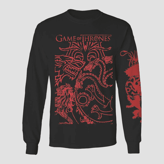 Men's Game of Thrones Icon Long Sleeve Graphic T-Shirt - (Black, Medium)