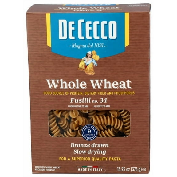 (Pack of 12) De Cecco Pasta Whole Wheat Fusilli 13.25 oz