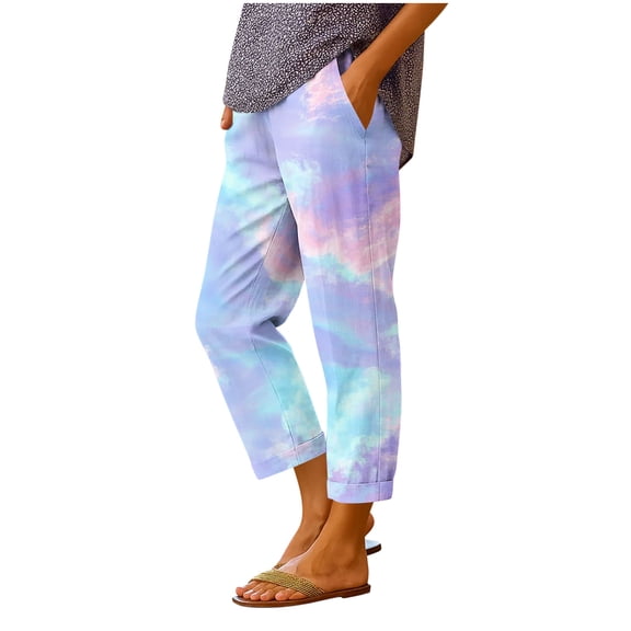 Edvintorg Womens Lounge Pants Plus Size Fashion Printed Elastic Waisted Loose Casual Trouser with Pockets Women Clothes Purple XXXL
