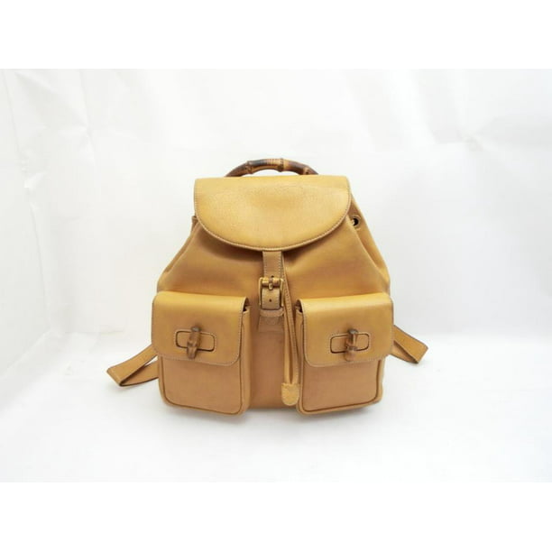 Gucci Mustard Bamboo Double Pocket 231457 Brown Leather Backpack - Walmart.com