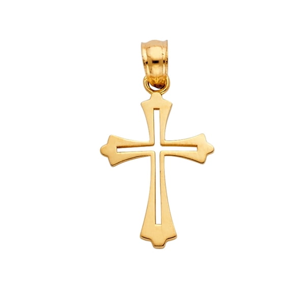 14KY Gold Cross Religious Pendant | Yellow Gold Charm Pendant for Necklace Chain | Jewelry Gift for Men Women | 18 x 13 MM | 0.7 grams