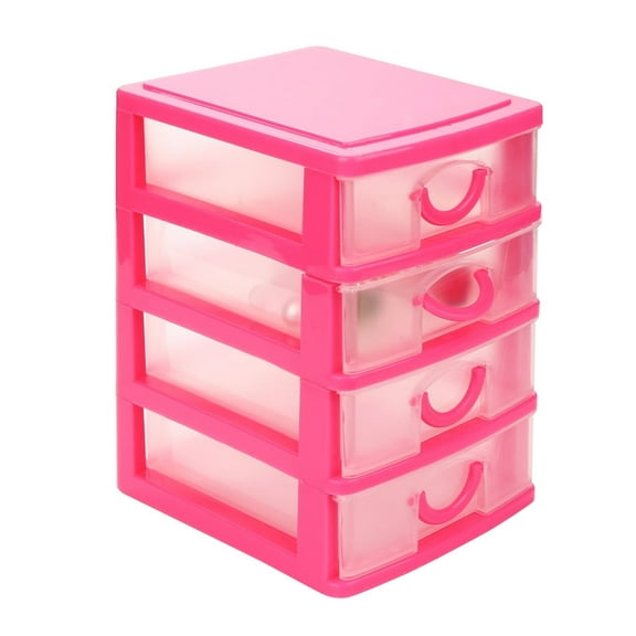 Matoen Desktop Storage Drawers Desk Organizer with Drawers, 4 Drawers Organizing Drawers Clear Small Plastic Storage Drawers for Crafts, Accessories, Stationeries, Office Supplies, Pens, (Pink)