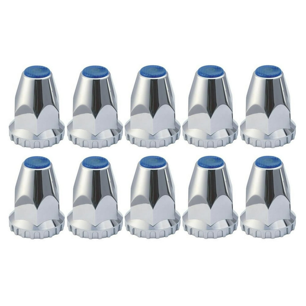 10 Chrome ABS Lug Nut Covers with Flanges and Blue Reflectors 33mm