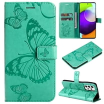 Dteck for Samsung Galaxy A53 5G Case Wallet,Women Flip Folio Cover with Butterfly Embossed PU Leather Kickstand Credit Card Holder Slots Magnetic Wrist Strap Purse for Samsung A53 5G,Green