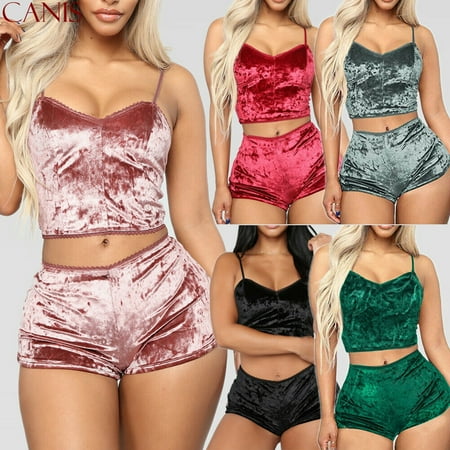 

Women Ladies Velvet Sleepwear Pajamas Set Top+Short Pants Nightwear Plus Size