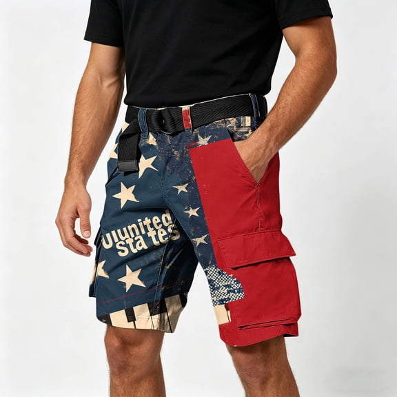 Jessboyy Men's 4th of July Cargo Shorts American Flag Printed 250 Anniversary Patriotic Shorts with Pockets no Belt Independence Day Multicolor,S