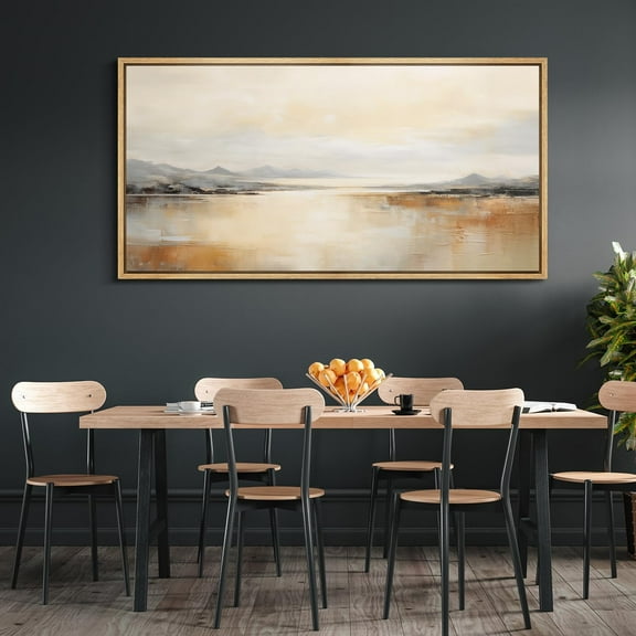 IDEA4WALL Extra Large Framed Canvas Print Wall Art Golden Sunrise Over Mountain Lake Artwork Nature Wilderness Antique Retro Fine Art Decorative Multicolor for Home Decoration - 60"x30"