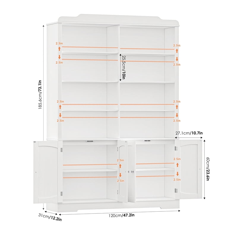 Homfa 73" Tall Bookcase with 4 Doors, 6-Tier 8 Cubes, White photo 2