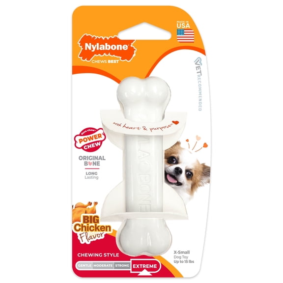 Nylabone Power Chew Original Bone Dog Toy, Dog Chew Toy, Chicken Flavor, X-Small, 1 Count