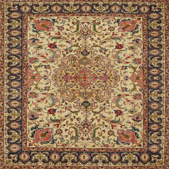 Ahgly Company Indoor Square Traditional Dark Sienna Brown Persian Area Rugs, 7' Square