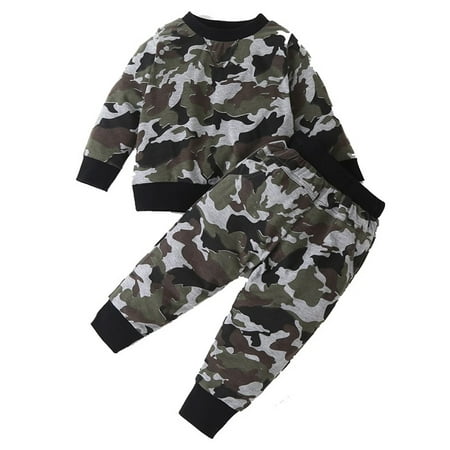 

MIHOLL Newborn Baby Boys Camouflage Sweatshirt & Joggers 2-Piece Athletic Set Sizes 3-24M