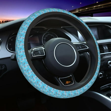 Elastic Steering Wheel Cover Lightblue Abstractly Fish Stretch Thickening Car Steering Wheel Cover Women Men Steering Wheel Protector Universal 15 in