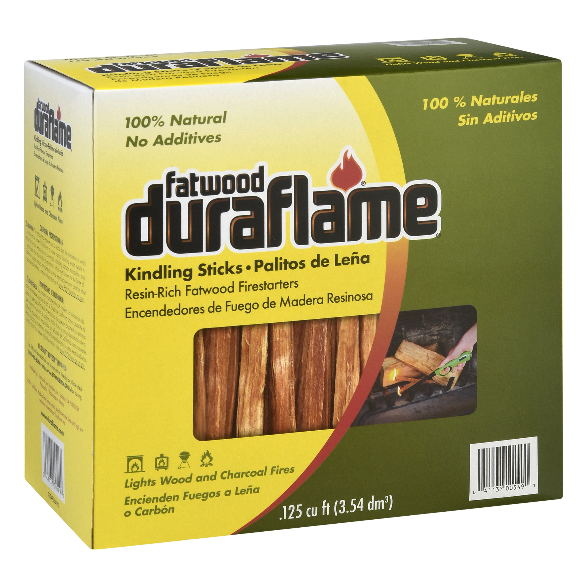 Duraflame Fatwood Resin-Rich Kindling Sticks for Wood and Charcoal Fire Starters, 0.125 Cu Ft Box