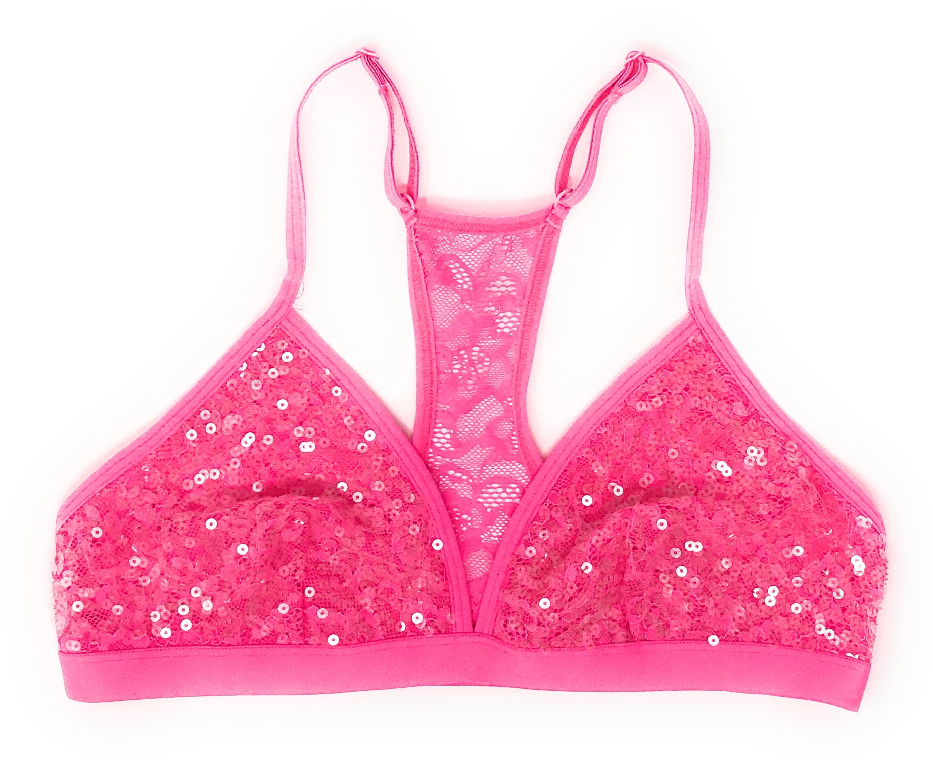Details about   NEW Victorias Secret Pink Sz S Shine Sparkly Strappy Back Logo Triangle Bralette