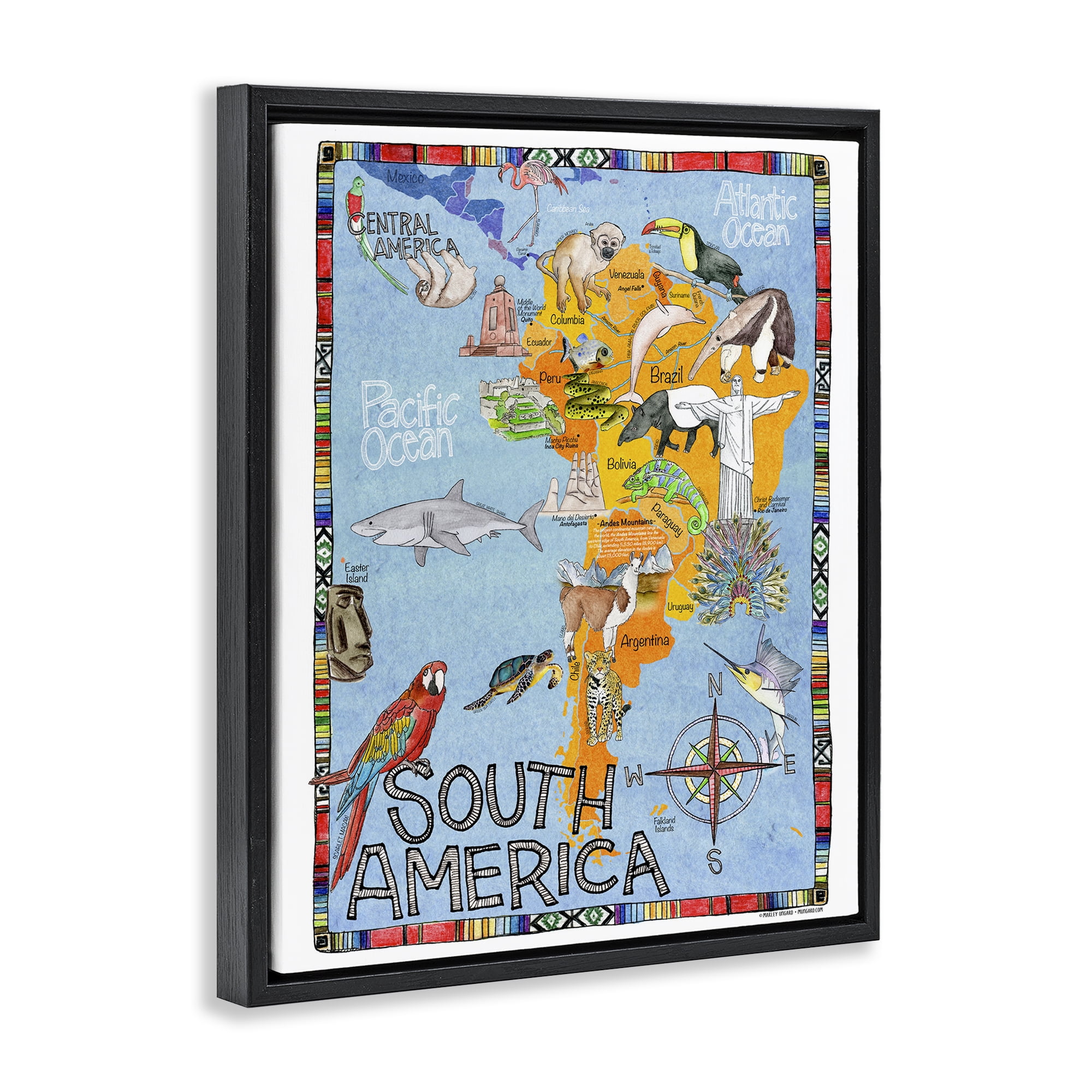 Stupell Industries South Africa Animal Map Town & City Painting Black Floater Framed Art Print Wall Art, 25 x 31