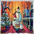 thumbnail image 1 of Festive Shower Curtain - Snowmen, Christmas Tree & Lights - Holiday Decor!, 1 of 4