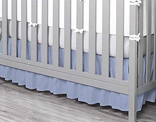 Crib Skirt Dust Ruffle, 100% Egyptian Cotton 800 Thread Count, Nursery Crib Toddler (28" x 52" x 14") Bedding Skirts for Baby Boys or Girls, 14" Drop, Light Blue Solid