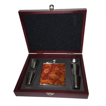

KuzmarK 6 oz. Leather Flask Set in Rose Wood Presentation Box - Bacon Strips