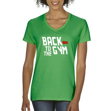 New Way 645 - Women's V-Neck T-Shirt Back To The Gym Future Parody Workout