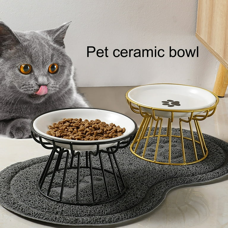 Sunjoy Tech Pet Bowl Ceramic Raised Iron Stand Protect Cervical Vertebra Cats Dogs Water Food Feeding Dish Pet Supplies Black Iron Stand