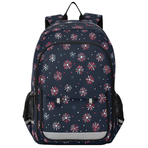 FORMRS Unisex School Backpack 17" Student Travel Bag with Laptop Compartment, Red Fireworks Pattern