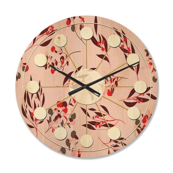 Designart 'Bright Eucalyptus Floral Retro Pattern II' Mid-Century Modern Wood Wall Clock