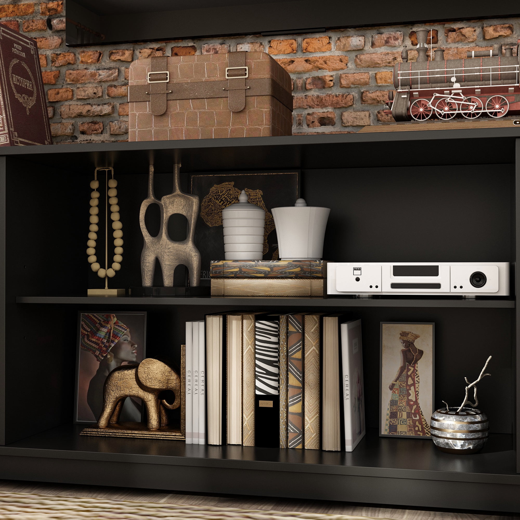 KULAGAGA Entertainment Center withHutch, Media Center with Storage and Glass Door for Living Room,Black