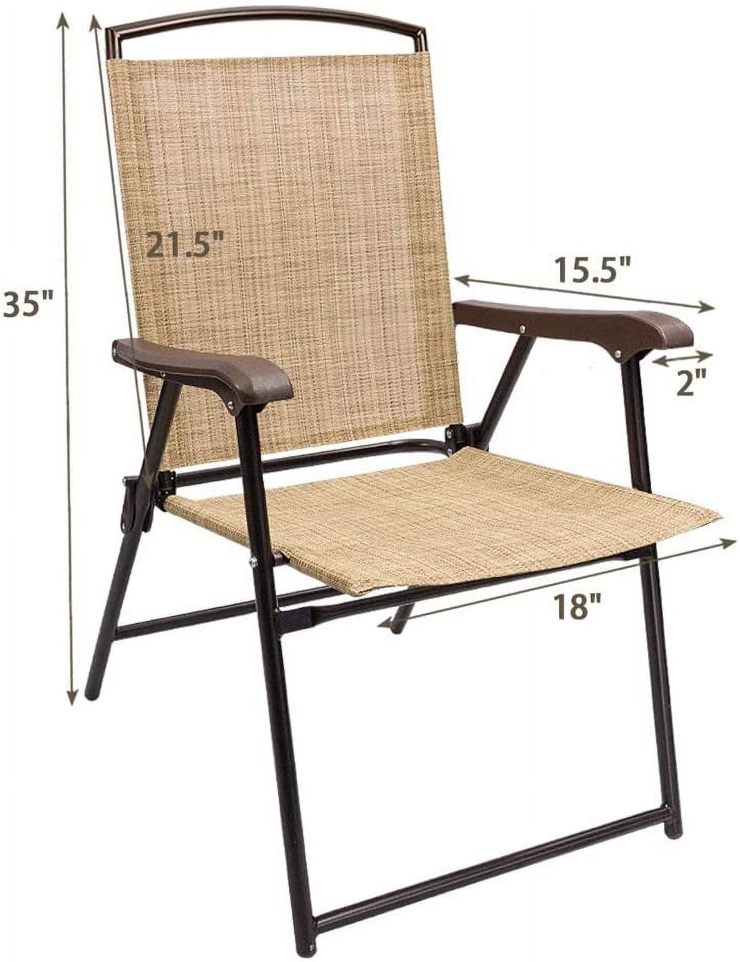 Lacoo Patio Folding Chair Deck Sling Back Chair Camping Garden Pool Beach Using Chairs Space Saving Set of 2, Beige