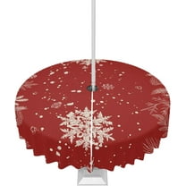 Christmas Outdoor Tablecloth with Umbrella Hole, Waterproof Zippered Table Cloth for Round Tables Snowflake Red Trees Plants Tabletop Collection for Patio, Garden, Picnic, Camping 60R
