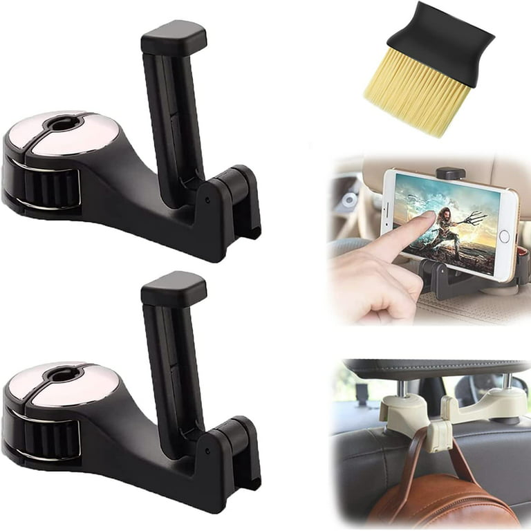 2 in 1 Car Headrest Hidden Hook, 2 in 1 Car Seat Hooks with Phone Holder,  Universal Car Headrest Hooks, 360° Rotation Headrest Hooks for Bag, Purse