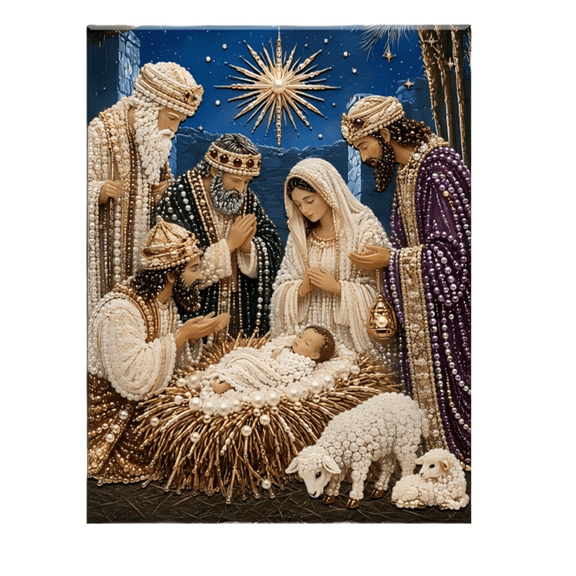 Diamond Art Kit Pearl Embellished Traditional Nativity Christmas Design for Holiday Home Display Seasonal Craft Set