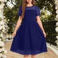 thumbnail image 2 of Ashirexll Robe d'Été pour Filles Enfants Col Rond Couleur Unie en Maille Manches Courtes Pois Tunique Ligne A pour Enfants, 2 of 5