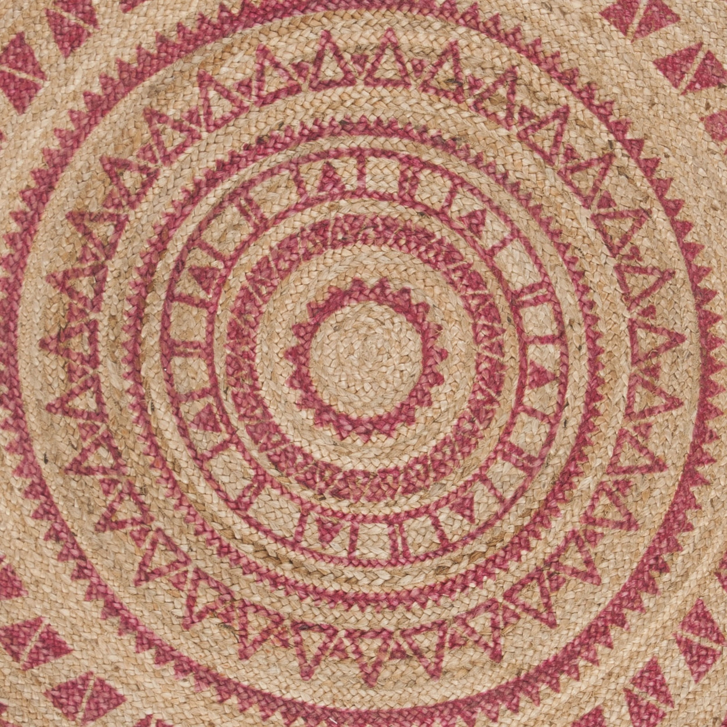 SAFAVIEH Natural Fiber Zoolander Geometric Jute Area Rug, Pink/Natural, 6' x 6' Round